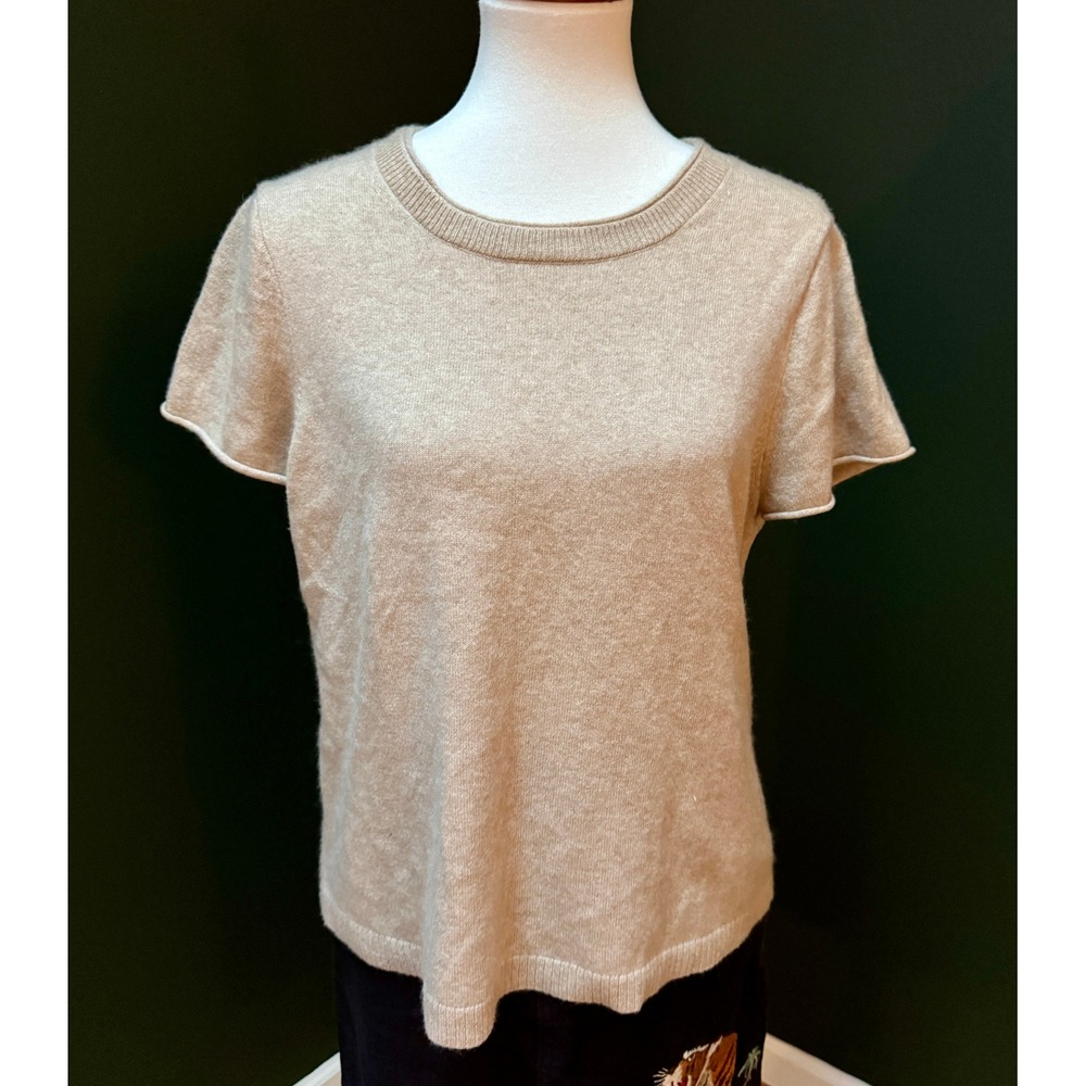 J. Crew 100% Cashmere Beige Short Sleeve Top Women's XL